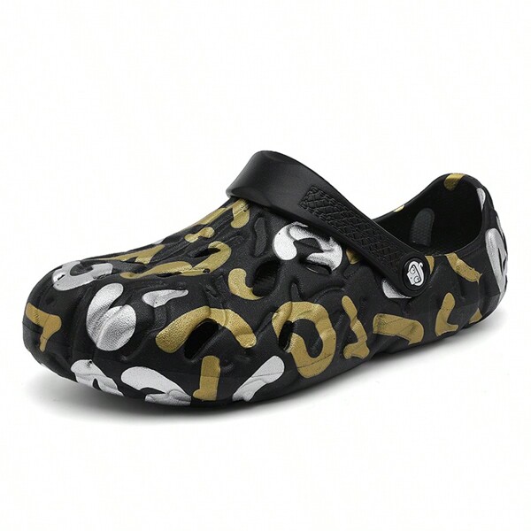 1 par de zuecos ligeros y cómodos para hombres con diseño calado, zapatos de jardín antideslizantes, sandalias de malla de verano para hombres para uso casual al aire libre, pantuflas de playa con suela gruesa antideslizante (estampado floral aleatorio)