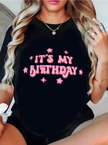 It's My Birthday  TShirt , Women's Casual Round Neck Short Sleeve Cotton Street Wear, Birthday   Gift For Girls