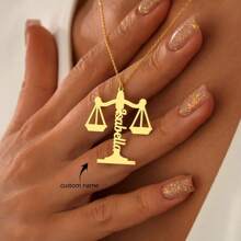 Customized Libra Name Pendant Necklace, Personalized Golden Plated Stainless Steel, Women's Fashion Jewelry, Simple Style, Daily Wear, Gift Idea, All-Season Accessory