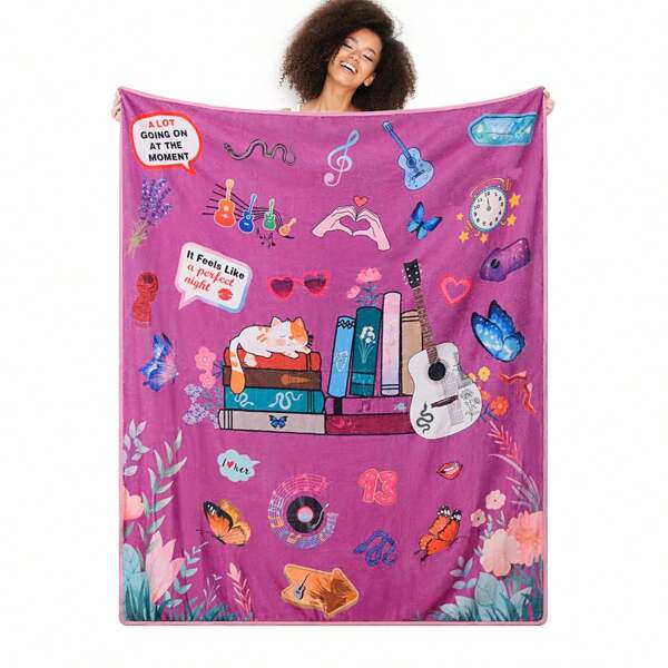 Purple Pink Throw Blanket Birthday Gift For Her,Music Themed Blanket Butterfly Throw For TSinger Fans,Cat Throw Blankets Sofa Bedding Girls Sister For Women All Seasons
