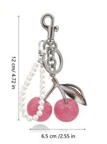 Nuevo llavero de metal con colgante con perlas falsas y cristal con forma de cereza, apto para uso diario. Dije con forma de cereza brillante con clip para bolso, accesorio de resina y metal brillante para bolsos y carteras de mujer. Llavero con forma de corazón, accesorio para bolsos, puede enviarse como regalo a familiares, amigos, compañeros de clase, parejas, cumpleaños, profesores, recuerdos.