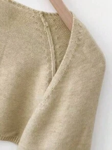 Women Solid Color Casual Long Sleeve White Short Jacket - Apricot - View 3