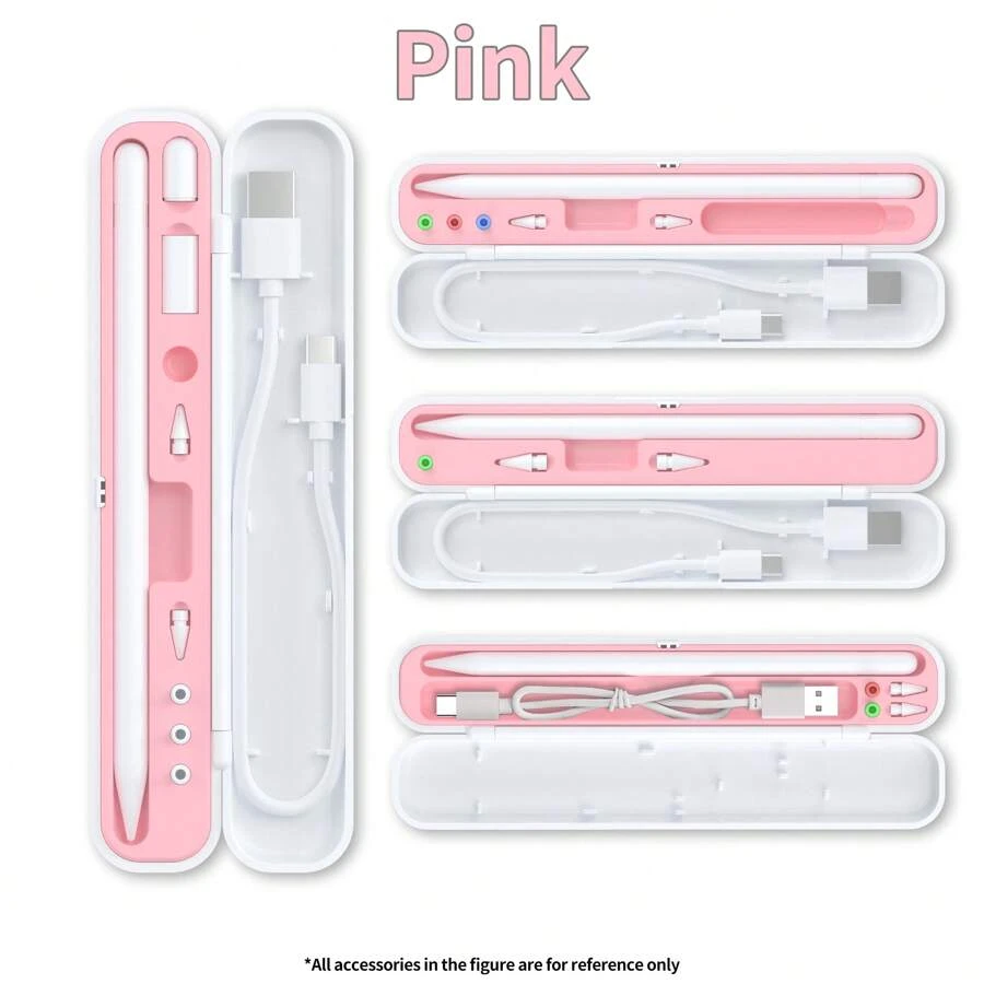 MAXMORS 1pc Portable Multi-Function Apple Pencil 1/2 Storage Box (Pencil And Accessories Not Included), Made Of High-Hardness ABS Material, Can Store Pencil/Charging Cable/Replacement Tips/Cap, Suitable For Capacitive Pen/Touch Pen, Convenient For Carrying When Traveling Or Learning, Compatible With Apple Pencil 1st/2nd/3rd Generation Pro - Pink - View 1