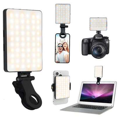 1pc 60-LED Selfie Light, 3 Lighting Modes, Adjustable Brightness, Battery Indicator, Portable Clip-On Fill Light, Type-C 5V Rechargeable, Available In Pink/White/Black/Purple, Suitable For Makeup, Live Streaming, Zoom Meetings, Compatible With Phones & Cameras