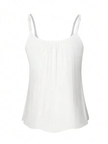 Built In Bra Padded Women Camisole Cami Vest Plus Size 2 In 1 Push Up Tank Tops Summer Beach Flowy Swing Casual Loose Fit Blouse Top Shelf Bra Spaghetti Strap S To 4XL - 白色 - 查看 10