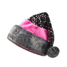 Sequins Santa Claus Hat, Adults Contrast Color Christmas Cap For Christmas Party, Santa Cosplay Costume