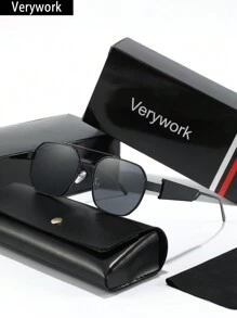 1 pièce Monture carrée de marque Verywork de haute qualité, design gracieux et expressif. Lunettes de mode pour hommes avec étui de rangement et chiffon de nettoyage pour les accessoires de voyage et de prise de vue de rue. Choix idéal pour un cadeau. - film gris cadre noir - Voir 1