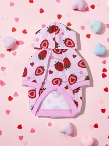 1st Valentijnsdag Hart & Aardbei Grafisch Casual Modieus Hoodie, Geschikt voor Binnen & Buiten, Voor Katten & Honden