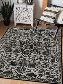 قطعة واحدة سجادة بنمط استرخائي عتيق ذات خلفية ذات نقوش سوداء، مصنوعة من ألياف البوليستر وطبقة مؤقتة من الجزيئات، قابلة للغسيل، سجادة منزلية مناسبة لغرف المعيشة والممرات والسرير والغرف والمكاتب والمطابخ والديكور الريفي