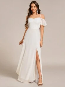 EVERPRETTY Fall Gentle Elegant Off-Shoulder Maxi Chiffon White Bridesmaid Dress For Wedding Graduation