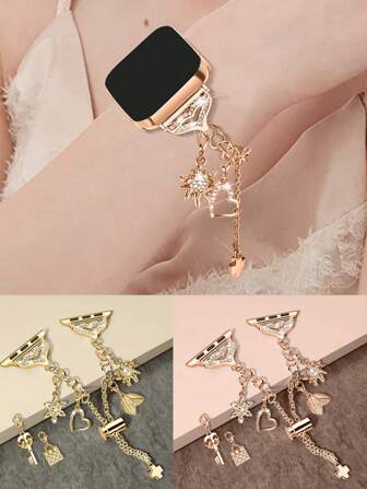 Apple Watch Band Women 1pc Fashionable Free Combination Charm Pendant Metal Watch Band Compatible With Apple Watch Ultra Series 10/9/8/7/6/SE/5/4/3/2/1, 38mm-49mm, Charm Pendant Free Combination Adjustable Band, Suitable As Gift For Valentine's Day, Birthday (Band Only)