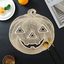14.9*14.9inches 1pc PVC Placemats For Halloween Dining Table Decoration, Pumpkin Shaped Desktop Heat Insulation Pad