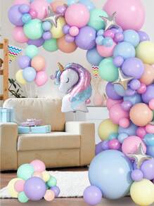 Kit de arco de guirnalda de globos con tema de unicornio de 105 piezas, que incluye globos de látex de marca rosa, azul y morada, globos de aluminio con forma de estrella y unicornio para decoración de fiestas de cumpleaños, baby showers, revelación de sexo, bodas y fiestas de unicornio, accesorios de globos decorativos
