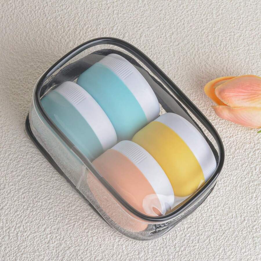30ml Refillable Travel Size Cream/Lotion Containers, Portable Leak-Proof Sauce Jars With Zipper Pouch - Multicolor - View 1