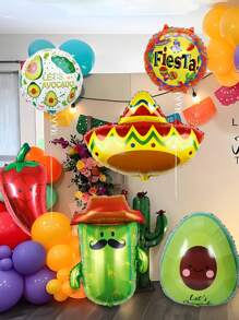 8pcs Gold Foil Balloon Set, Includes Cactus, Chili, Hat & Balloon Shapes, Suitable For Mexican Carnival Party Decorations, Mexican Theme Party Decor, Carnival Party Supplies, Home Party Decorations