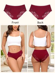 6 Pack Cotton Underwear For Women Lace Cheeky Bikini Panties Stretch Ladies Soft Hipster Briefs S-XXL - 彩色 - 查看 2