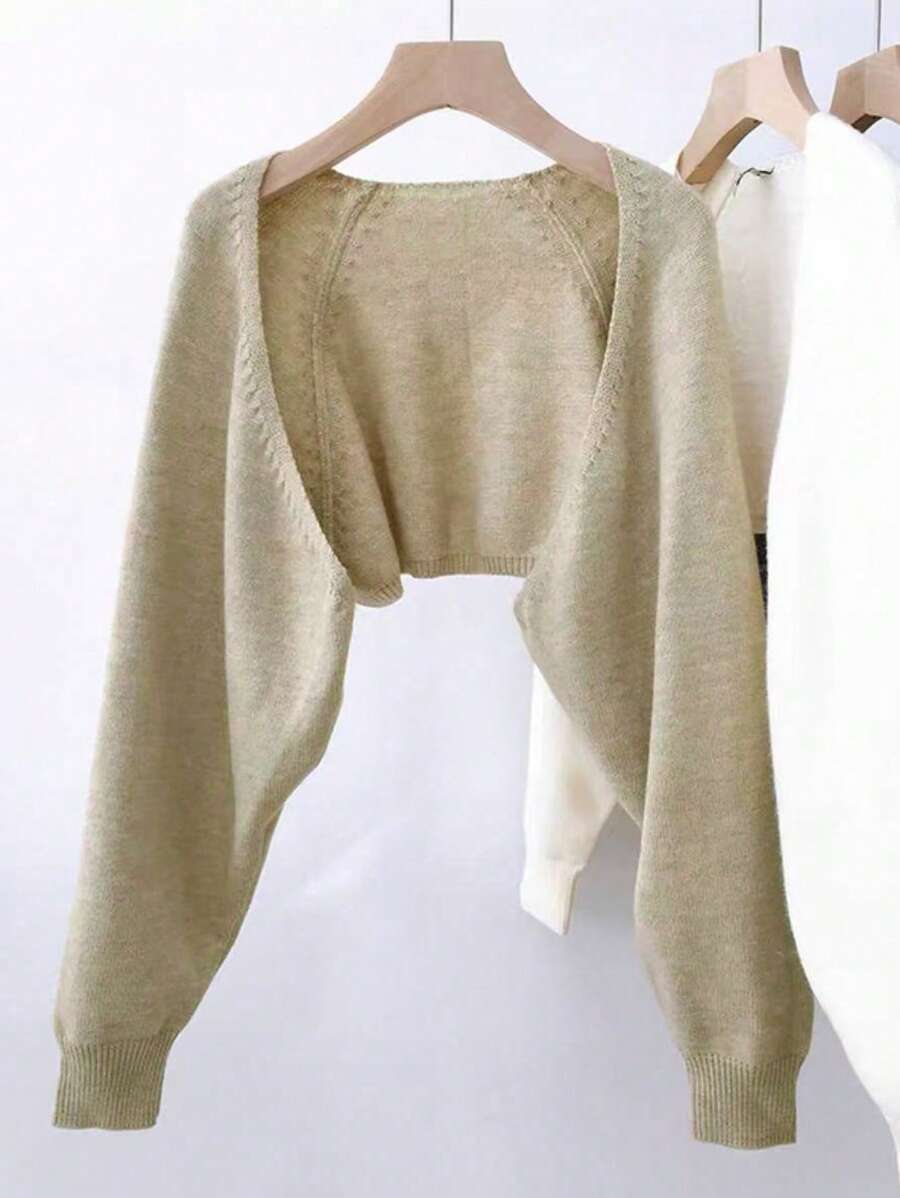 Women Solid Color Casual Long Sleeve White Short Jacket - Apricot - View 1