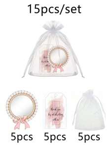 30pcs/15pcs Gold/Silver Bow Round Makeup Mirrors, Bridal Shower Gift Packaging Set, Contains 5pcs Makeup Mirrors + 5pcs Thank You Cards + 5pcs Organza Bags, Suitable For Spa Overnight, Birthday, Bachelorette Party And Bridal Party Supplies, Perfect For Wedding Souvenirs, Bridesmaids Gifts, Anniversaries, Party Favors - Multicolor - View 13