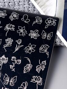 1件美甲模具印花板，蝴蝶花朵线条装饰设计，适用于DIY美甲印花模板，美甲工具 - 彩色 - 查看 3