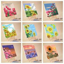 4 件 DIY 数字油画，鲜艳颜料，彩色画板，花卉数字油画（随机颜色混合） - 彩色 - 查看 3