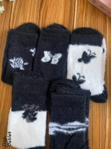 10 Pares de calcetines afelpados para dama, multicolor, con hermosos diseños y estampados, casuales, tela de algodón, poliamida y elastano, aptas para temporadas de otoño e invierno, ajuste de tubo alto con resorte ligero, muy suaves, ligeras, cálidas y cómodas.