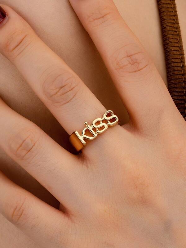1pc Fashionable, Romantic, Elegant And Versatile KISS Letter Design Ring, High Quality Accessory For Women, Suitable For Valentine's Day,Mom,Mother,Mother's Day,Gift