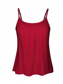 Built In Bra Padded Women Camisole Cami Vest Plus Size 2 In 1 Push Up Tank Tops Summer Beach Flowy Swing Casual Loose Fit Blouse Top Shelf Bra Spaghetti Strap S To 4XL - 紅色 - 查看 3