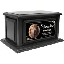 Personalized Pet Urns Made Of Solid Pine Wood, Custom Urn Box For Dog Ashes, Large Burial And Cremation Urns For Dog Memorial, Black Wood Color (Design 10) - 藍色 - 查看 2