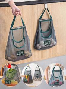 1 件大容量双层悬挂式网状储物袋，可重复使用的袋子，坚固的水果蔬菜袋，可清洗的壁挂式水果篮，适用于大蒜土豆洋葱或食品储藏室，适合在厨房使用，厨房储物用品 - 墨綠色 - 查看 13