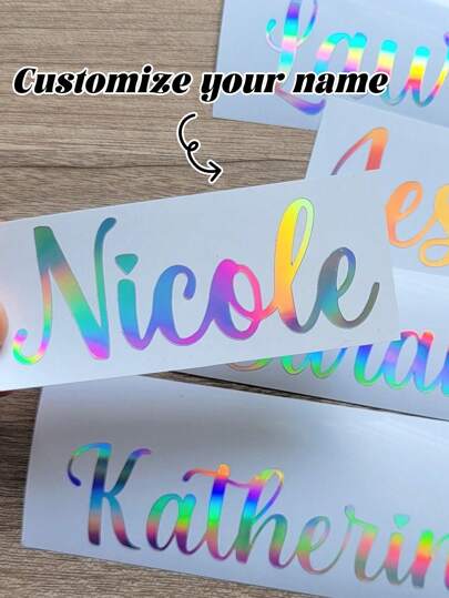 10 piezas de pegatinas personalizables con nombre holográfico, aplicables en ventanas, tumblers, tazas, vasos, bodas, personalizadas y únicas, regalo ideal