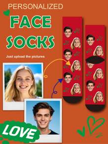 1 Pair Of Customized Crew Socks,Couple Custom Socks, Custom Photo Socks, Custom Printed Socks, Personalized Funny Face Socks, Custom Picture Socks, Put Any Face On The Socks, Anniversary Gift, Valentine Gift, Birthday Gift, Wedding Gift - Multicolor - View 11