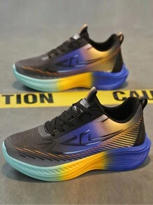 Men's Casual Sports Shoes 2025 Spring New Thick Sole Increased Height Non-Slip Wear-Resistant Low-Top Round Toe Lace-Up Soft Bottom Soft Face Lightweight Comfortable Men's Running Shoes, All Season Breathable Mesh Thick Sole Shock Absorbing Gradient Color Drag Flower Fashionable And Men's Sports Shoes, Outdoor Sports Professional Marathon Track And Field Men's Shoes