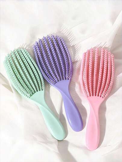1/3PCS 八指梳，可更快速便捷地清洁湿发或干发，告别头发缠结的烦恼。适用于波浪/卷发/半卷发/卷曲/浓密/长发。这是一款易于使用的清洁和梳理梳子。/ 女生蓬松大弯梳，贝壳梳，高弹蓬松顺滑不打结梳子，多功能按摩梳，粉色配件。