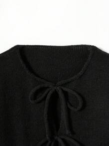 [Tops] Einfarbiger Strickjacke mit gedrehter Vorderseite und Langarm, minimalistisch, Büromode, vintage, einfach, im französischen Stil, Damen Strickjacke mit Krawatte Taille Gürtel, einfarbig, kann über einem T-Shirt getragen werden, extra oversize süße Strickjacke