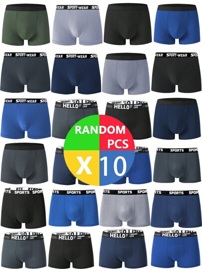 10pcs/Pack Men's Assorted Solid Color Breathable Elastic Waist Briefs, Comfortable Boxers Shorts Underwear, Casual For Plus Size
