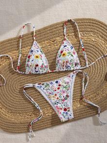 全新柔软印花可调节肩带海滩派对细肩带比基尼套装，性感优雅女士夏季海滩时尚泳装