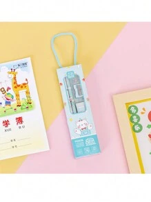 1set Cartoon Stationery Set, (Pencil, Eraser, Ruler, Pencil Sharpener), Portable School Supplies, Gifts, Giveaways Ruler, Pencil Sharpener, Cute Packaging, 5-In-1 Handheld Design, Back To School,Perfect For School, Student Rewards, Party Favors