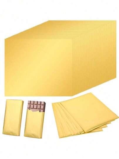 100 Pieces Gold Foil Candy Wrappers Chocolate Wrappers Large Chocolate Bar Wrapping, 7.8 Inch X 7.8 Inch With Heavy Paper Backing Foil, Party Favors Wrappers For Parties, Weddings, Birthdays, Homemade Candy, Chocolate Wrappers