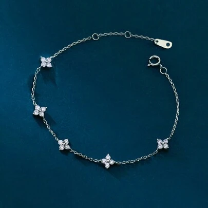 ELSEDES 1 Miếng Sành điệu S925 Bạc nguyên chất Đơn giản Và Thẩm mỹ Phong cách Cỏ ba lá Hình dạng Vòng tay , Hoàn hảo Đối với Mặc hàng ngày Và Buổi tiệc Mặc