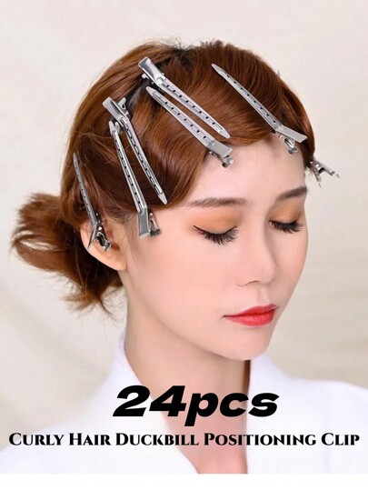 24 pezzi Mollette a becco d'anatra, Bantoye da 2,8 pollici, mollette a coccodrillo in metallo antiruggine con fori per acconciature, colorazione dei capelli, argento