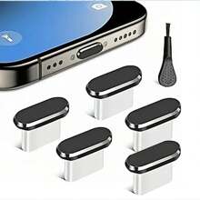 5pcs Black Type-C Dust Plug With Cleaning Brush, Universal C Phone Charging Port Stopper Cap Compatible With IPhone 15/16 Pro Max Plus, /, Fits All USB Devices - Multicolor - View 1