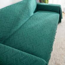 Loveseat Cover Sheet Blanket, Cotton Woven Reversible Anti Slip Cushion Covers 2 Seater Couches With Armrest, Living Room Furniture Decor Slipcovers Protector Pets - 墨綠色 - 查看 5