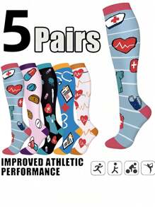 5 đôi tất thể thao nam nữ Tất nén tất thể thao nam nữ Tất đạp xe hỗ trợ người lớn lưu thông Chạy bộ, đạp xe, đi bộ đường dài, tất du lịch - Nhiều màu - Xem 3