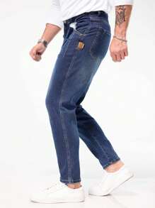 Men's Classic Washed Denim Jeans, Versatile & Casual Pants - Blue - View 4