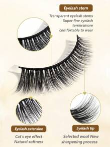 3 Pairs Fluffy Cat Eyelash False Eyelashes Natural Long Faux Mink Hair Wispy Lash Extensions For Daily Work, Party, Travel - Bulu Mata Halus - View 2