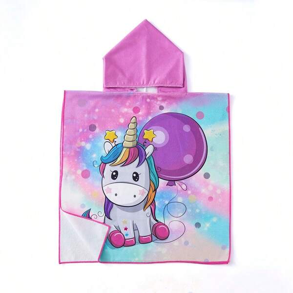 1 pieza Toalla de baño para niños ultra absorbente tipo capa - Bata de baño de secado ultrarrápido con gorro - Toalla de playa ligera y plegable, diseño de dibujos animados y divertido para niños