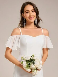 EVERPRETTY Fall Gentle Elegant Off-Shoulder Maxi Chiffon White Bridesmaid Dress For Wedding Graduation