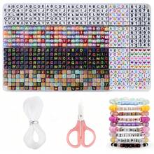 840 件 6 色 4x7 毫米字母珠子用于手链制作套件字母珠子用于珠宝制作带数字心形珠子友谊手链套件