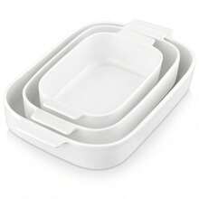 Porcelain Baking Dishes Set Of 3, Durable Casserole Dish Set Lasagna Pan Deep, Ceramic Bakeware Sets With Handles, White