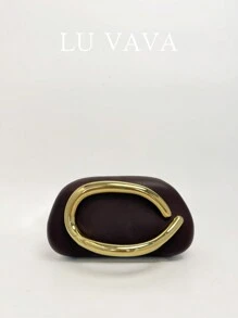 优雅精致的勃艮第棕色 PU 手提包，金色五金装饰，新颖豆袋。适合女性日常约会、度假、晚宴、婚礼服装搭配、新年服装推荐。，女士包包优雅、奢华